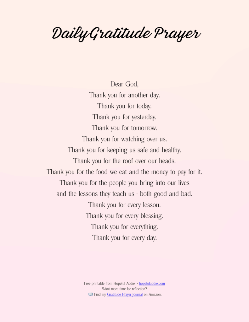Daily Gratitude Prayer Free Printable - US Letter Size 8 1/2 x 11