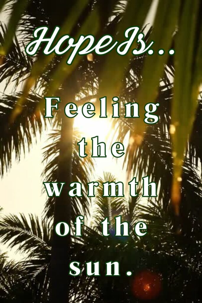 Hope is feeling the warmth of the sun - Pinterest pin with palm trees and text